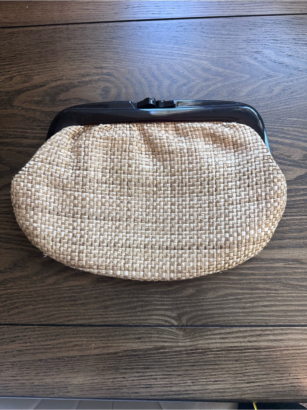 Vintage Delill Italy Raffia Straw Clutch Lucite Frame Coastal Resort Bag